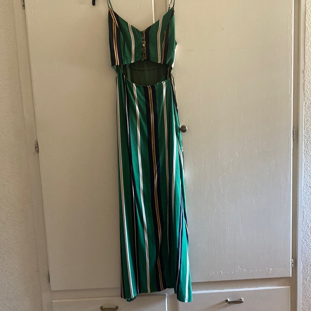 Green striped maxi dress